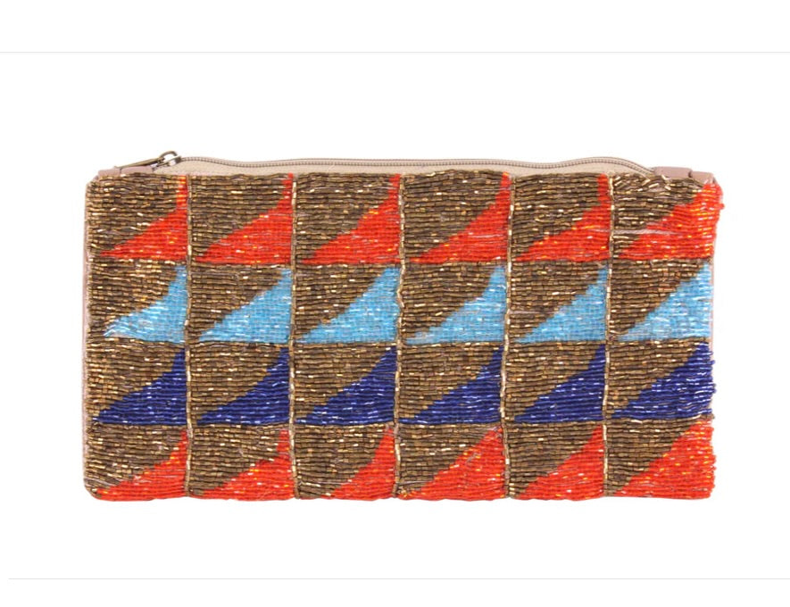 Geometric beaded clutch bag