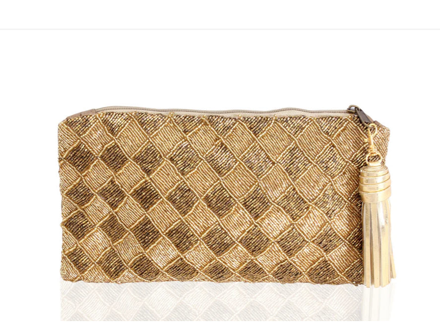 Gold beaded clutch bag