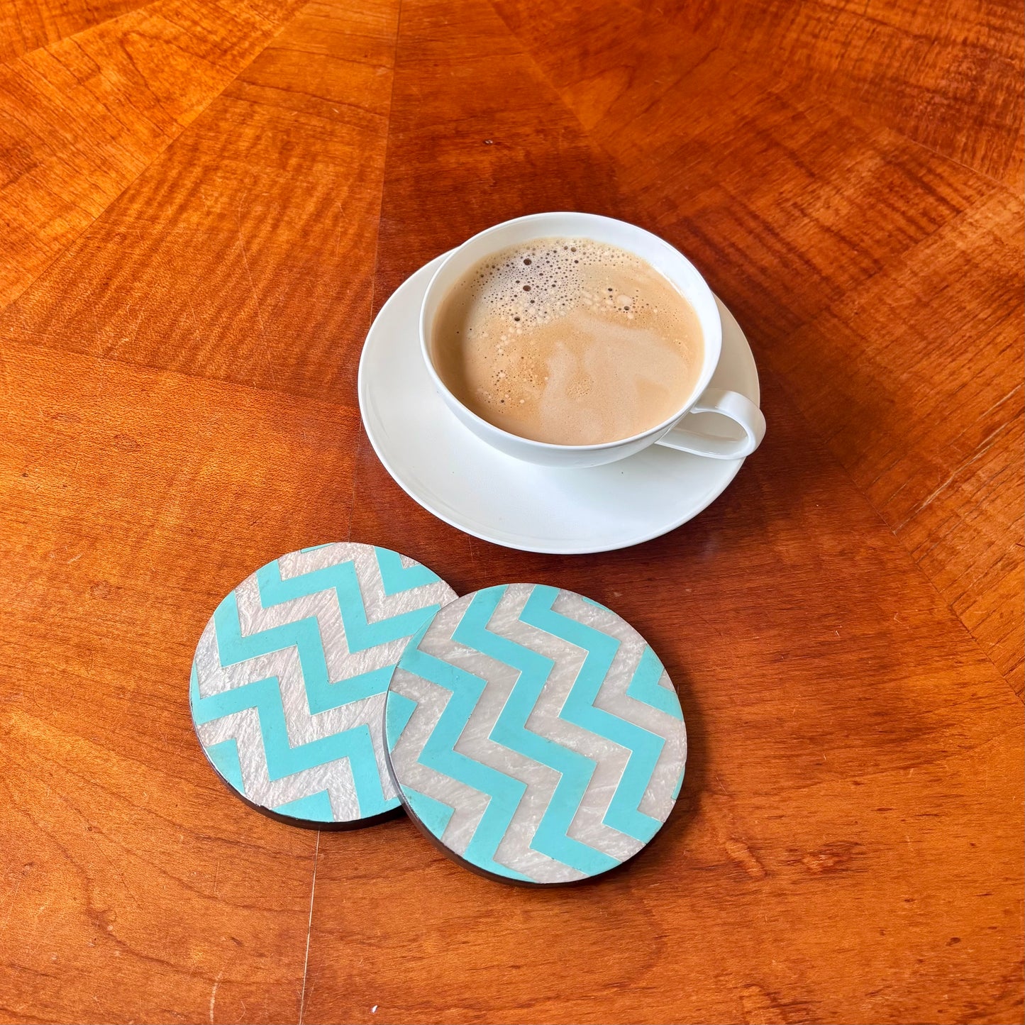 Geometric turquoise mother of pearl coasters