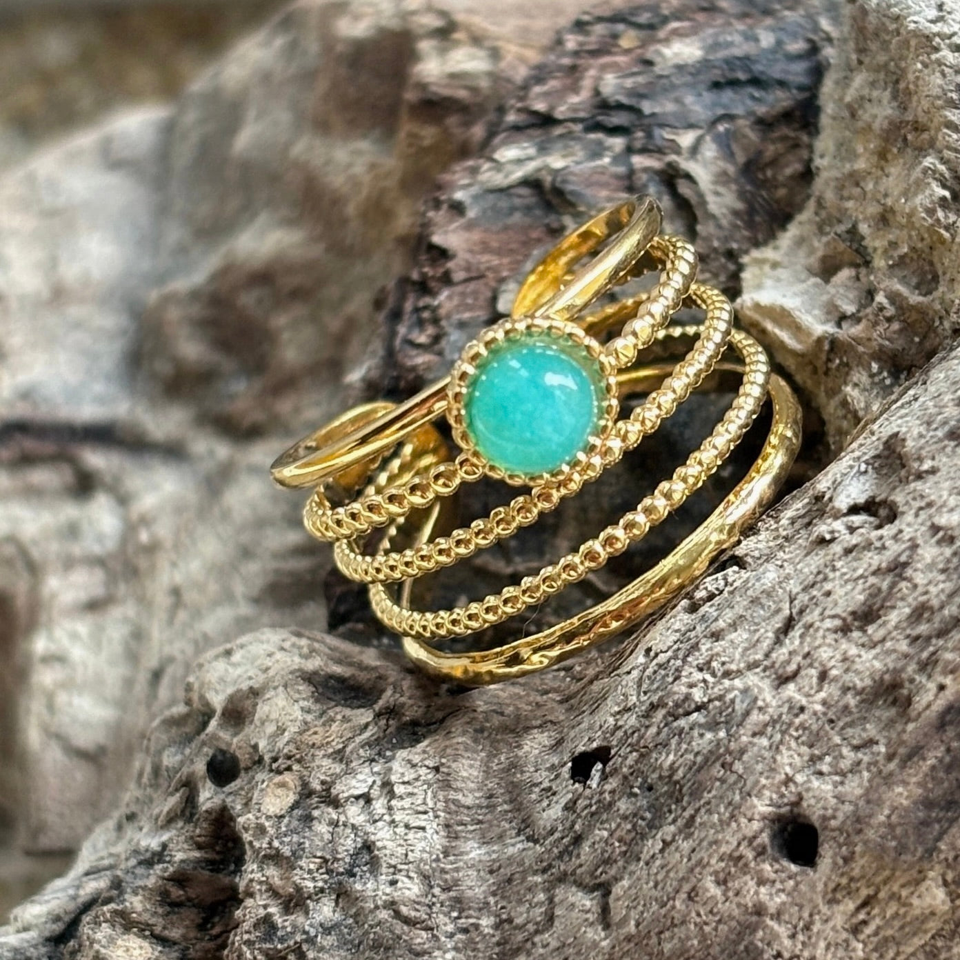 Amazonite Multi Band Adjustable Ring
