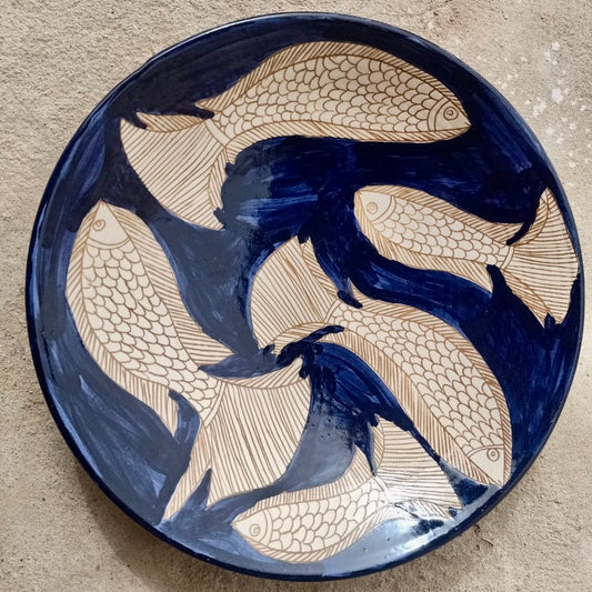 Fayoum hand painted pottery serving plate