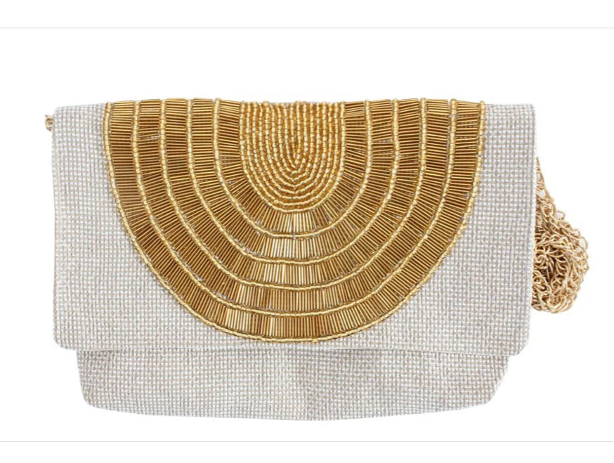 Large gold beaded cross bag