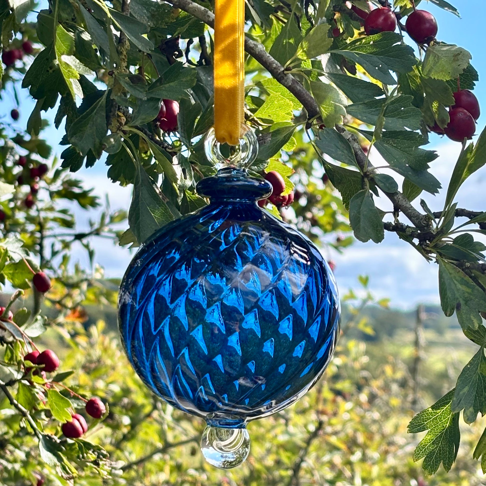 Hand blown blue  Christmas bauble 