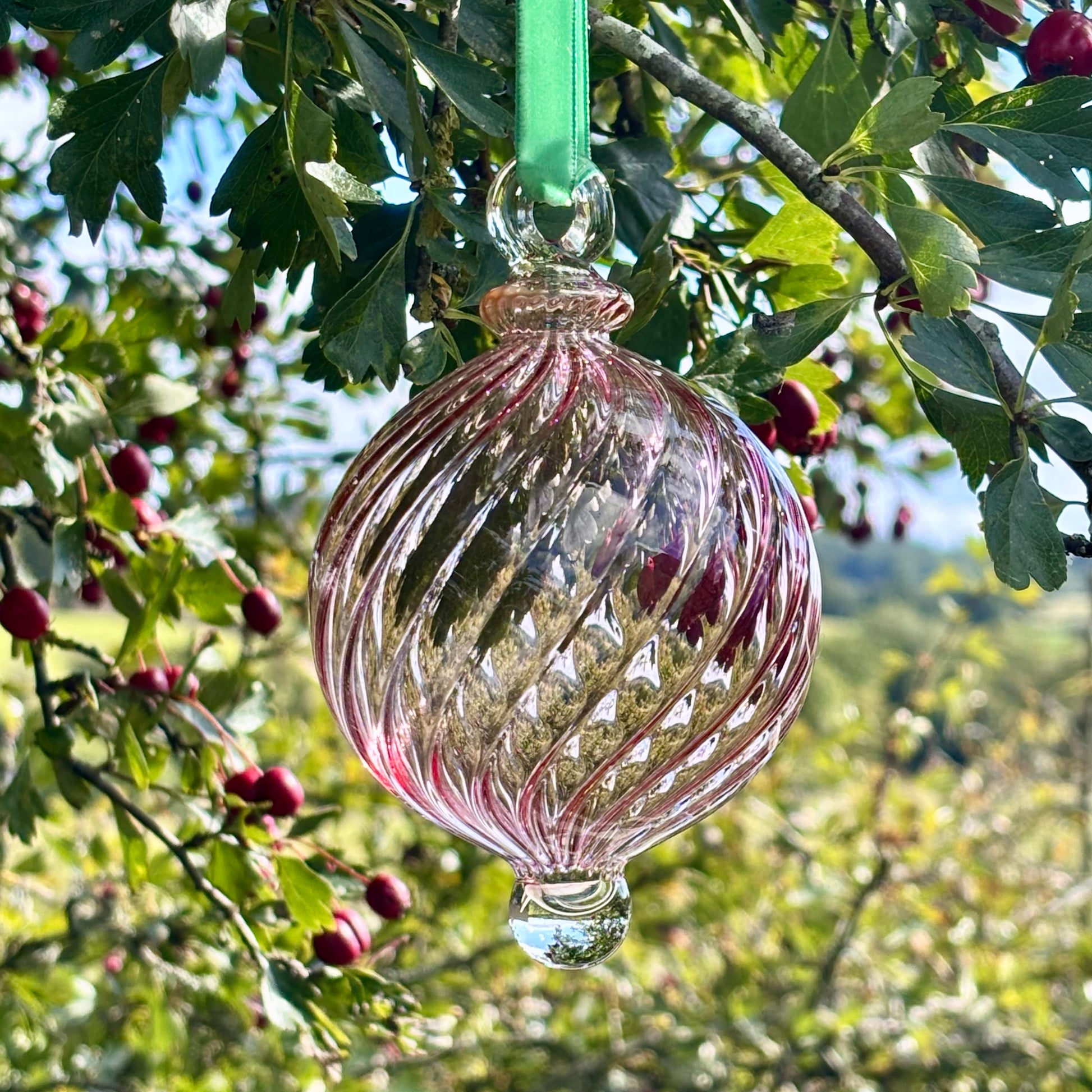 Hand blown pink Christmas bauble 