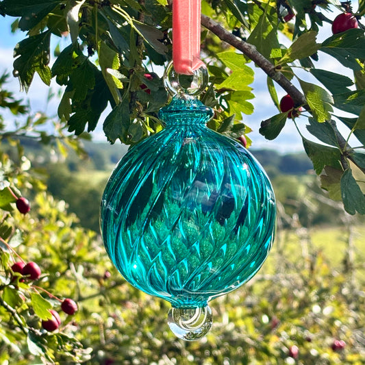Hand blown Turquoise Christmas bauble 