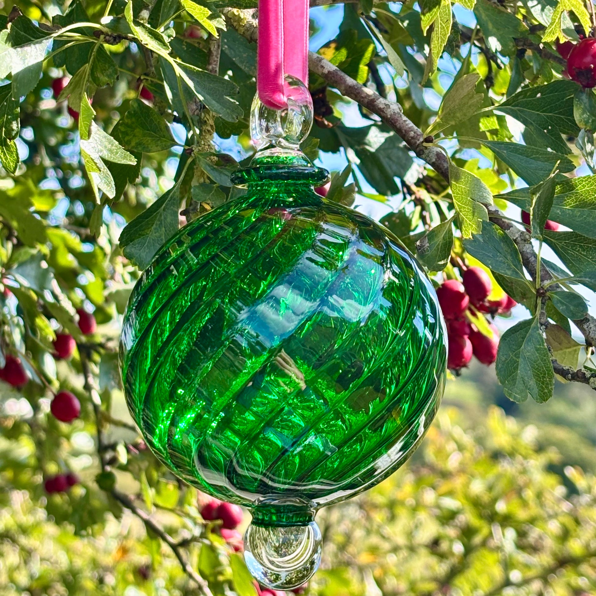Hand blown Green Christmas bauble 
