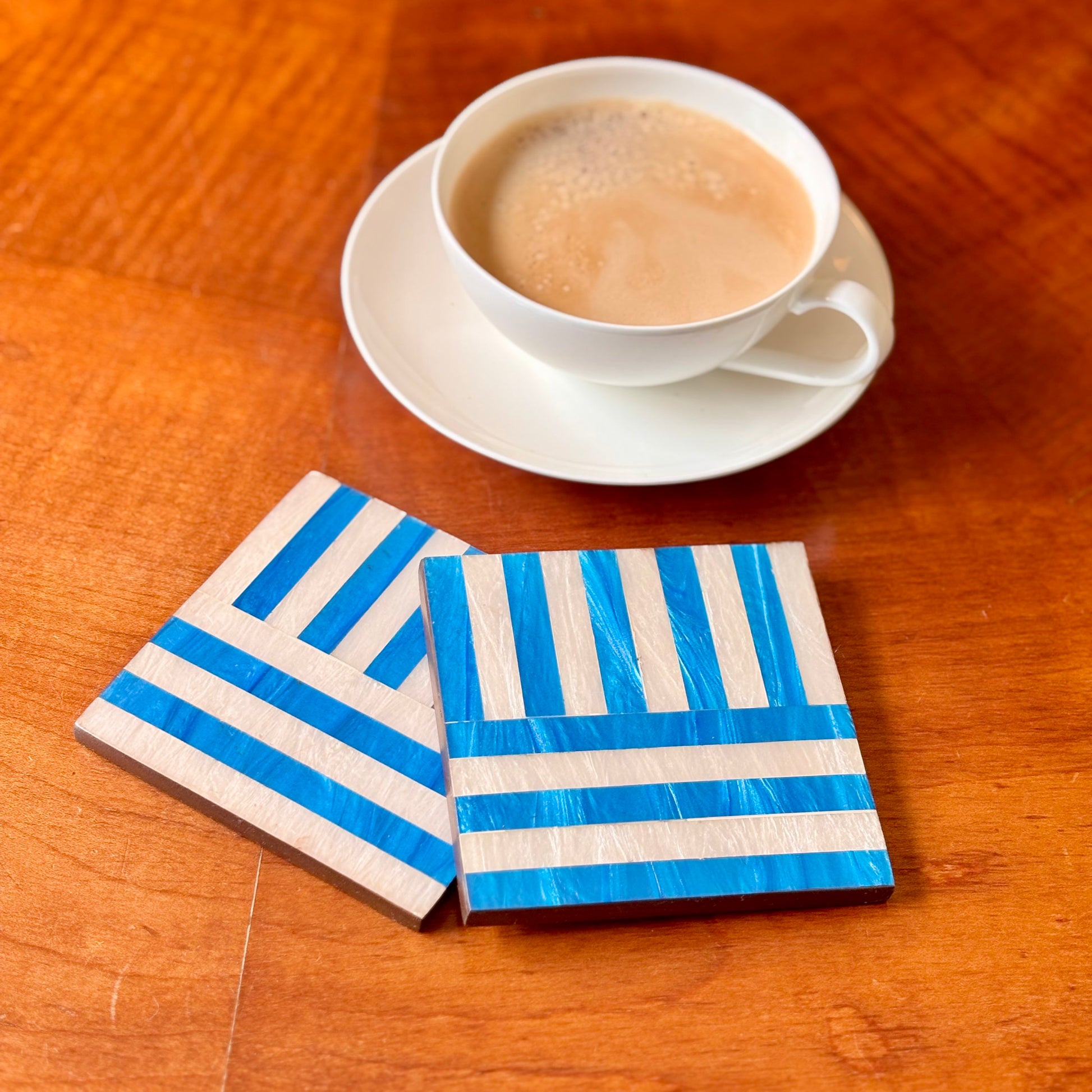 Geometric blue mother of pearl coasters 