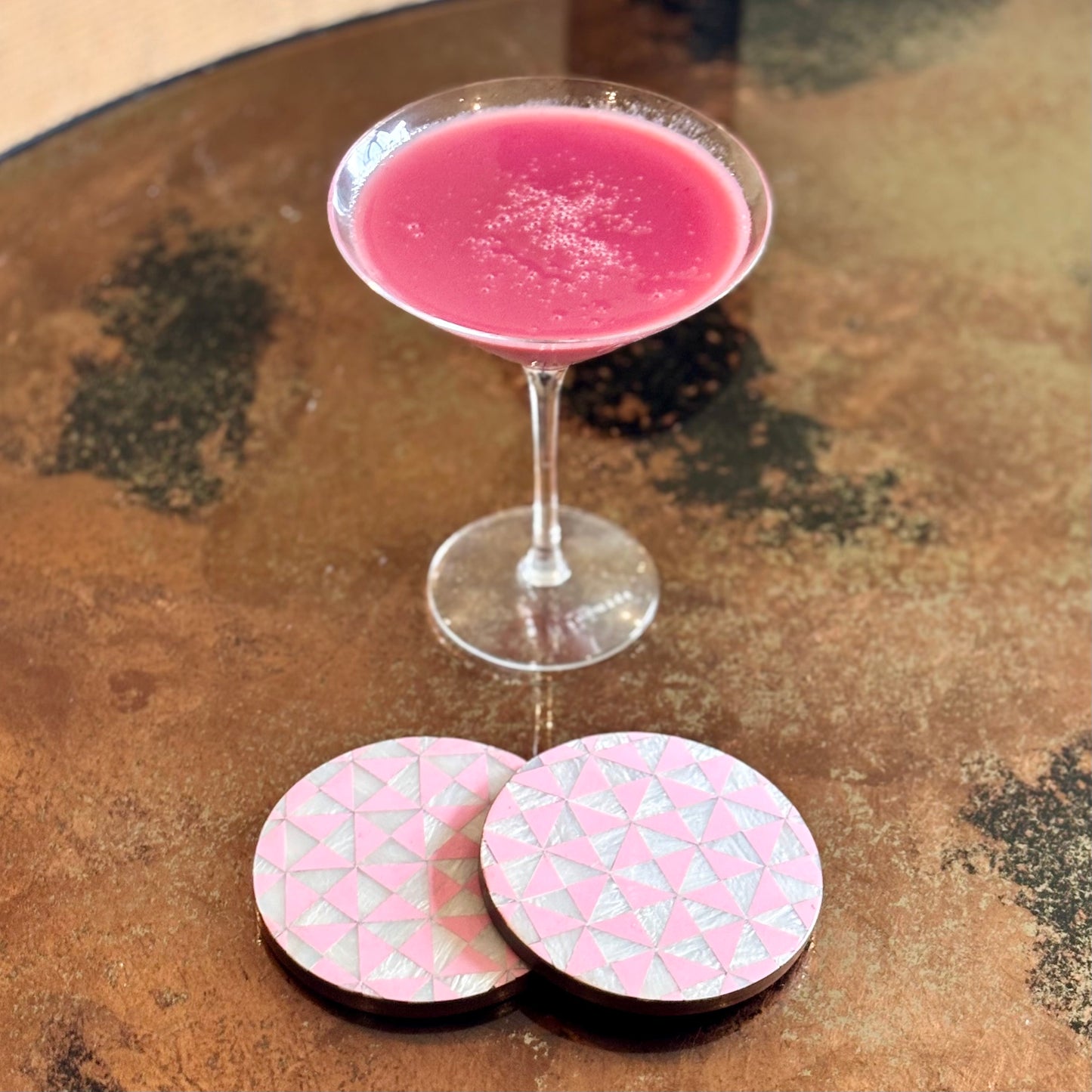 Geometric pink mother of pearl coasters 