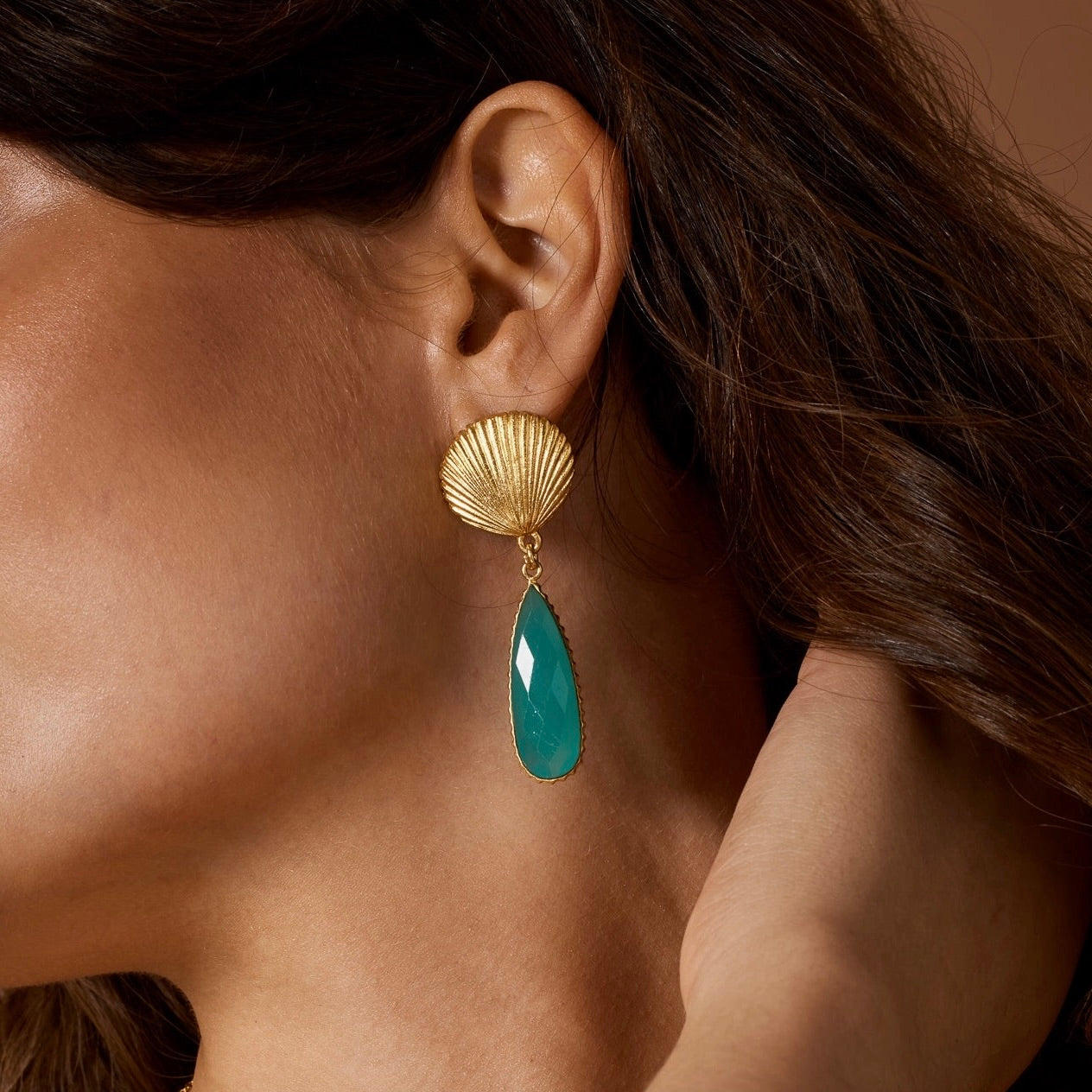 Shell Chalcedony Drop Earrings