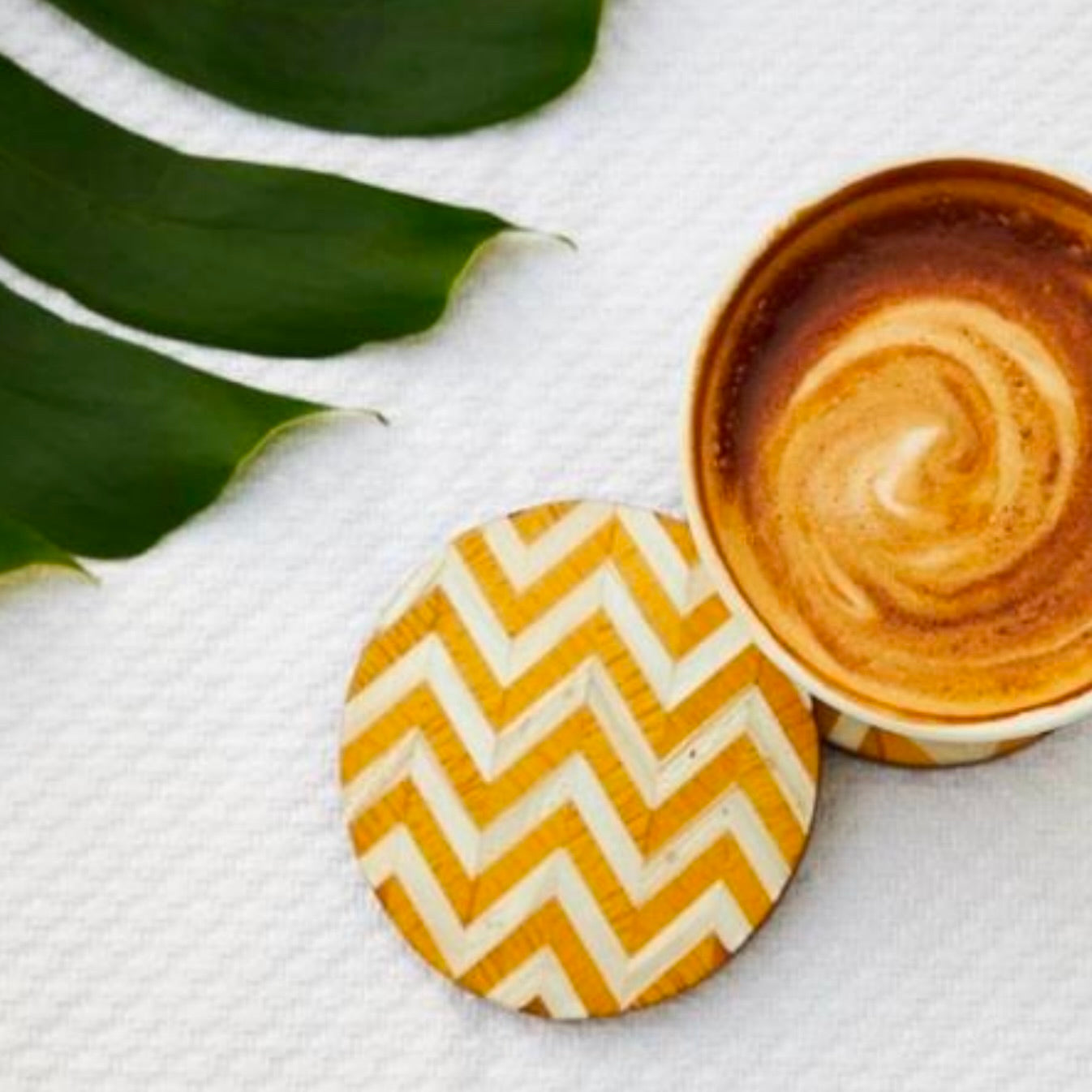 Geometric yellow gold mother of pearl coasters 